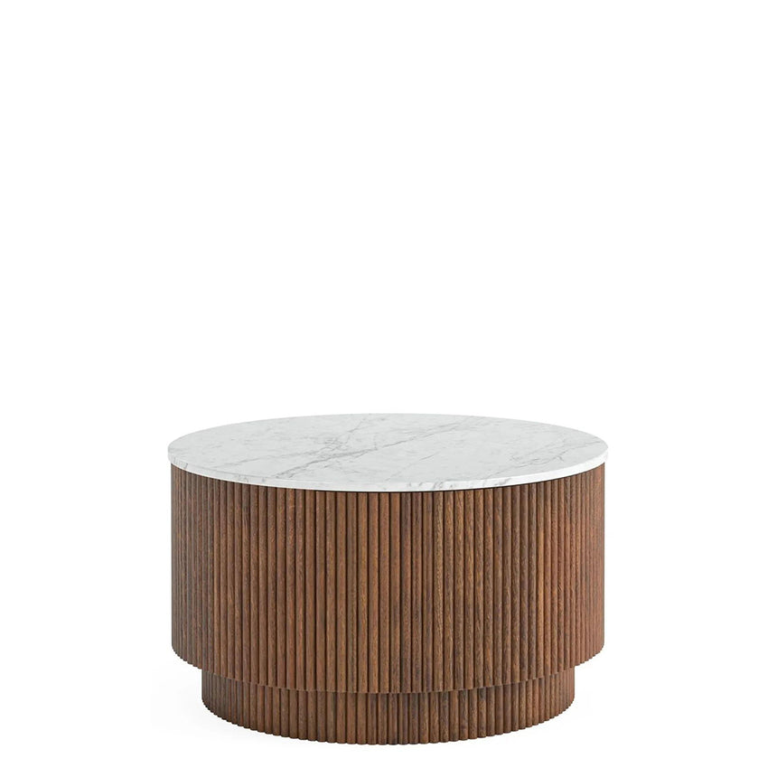 Nevada Round Fluted Coffee Table with White Marble Top