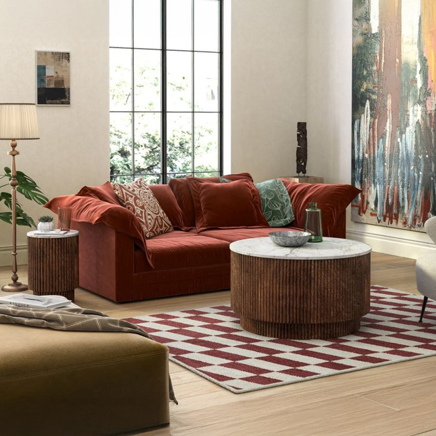 Nevada Round Fluted Coffee Table with White Marble Top