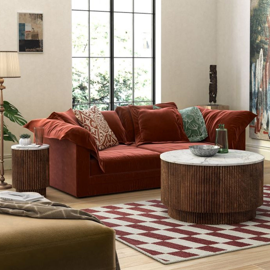 Nevada Round Fluted Side Table with White Marble Top