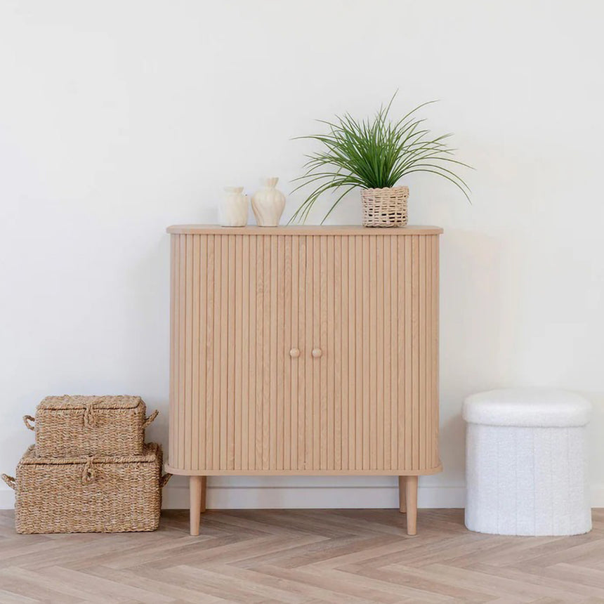 Nikko Pine Wood Fluted Curved 2 Door Small Sideboard - 80cm