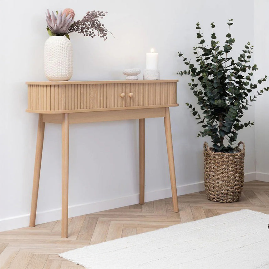 Nikko Pine Wood Fluted Curved Console Table