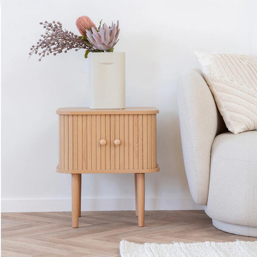 Nikko Pine Wood Fluted Curved Side Table