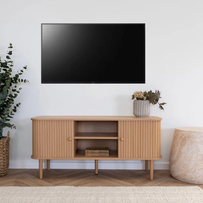 Nikko Pine Wood Fluted Curved Storage TV Unit