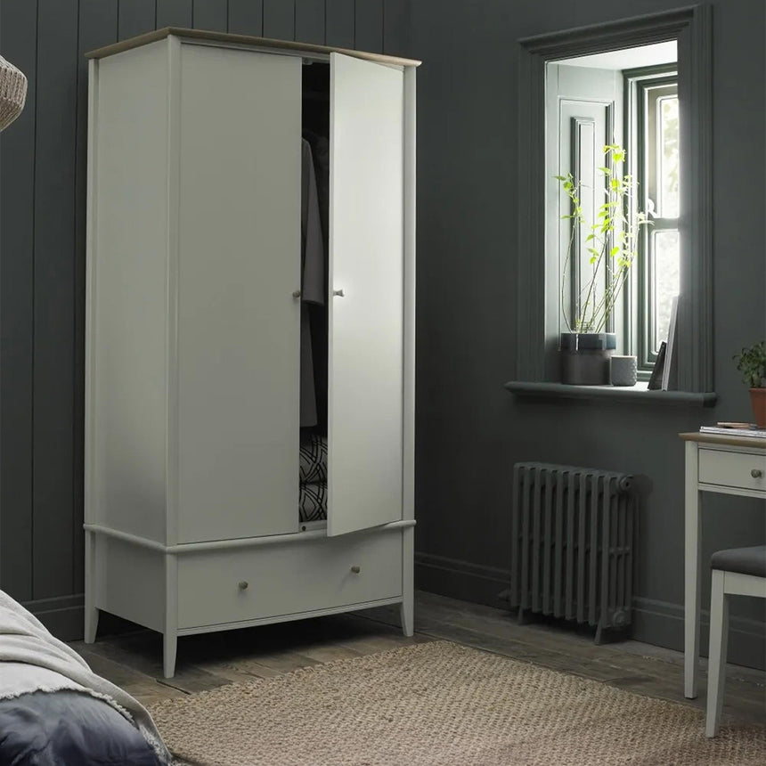 Ohio Oak and Soft Grey 2 Door Combi Wardrobe