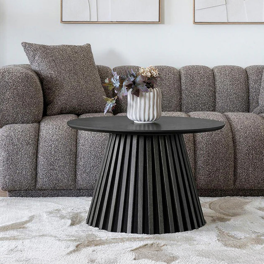 Osaka Black Round Coffee Table with Slatted Base
