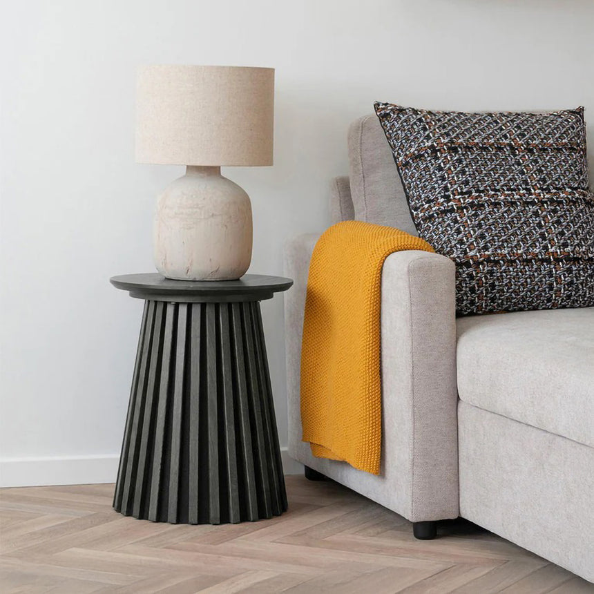 Osaka Black Round Side Table with Slatted Base