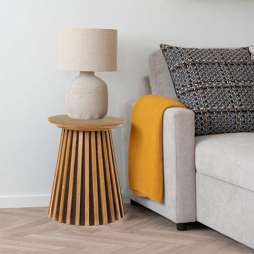 Osaka Oak Round Side Table with Slatted Base