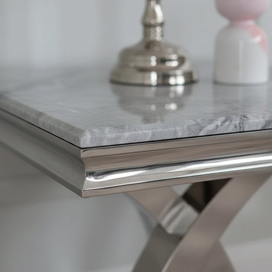 Palermo Grey Marble and Chrome Square Lamp Table with X-Cross Base