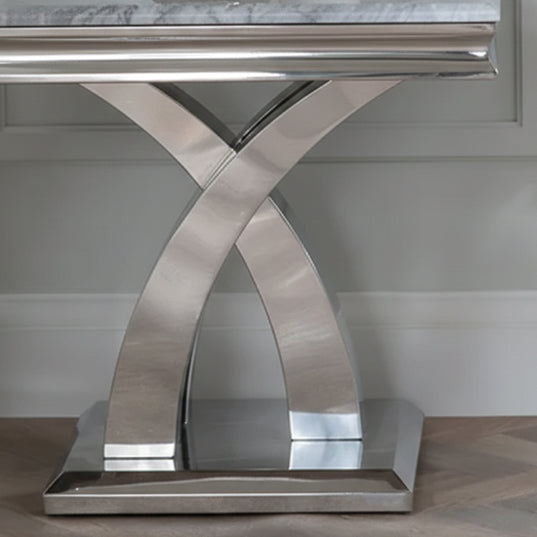 Palermo Grey Marble and Chrome Square Lamp Table with X-Cross Base