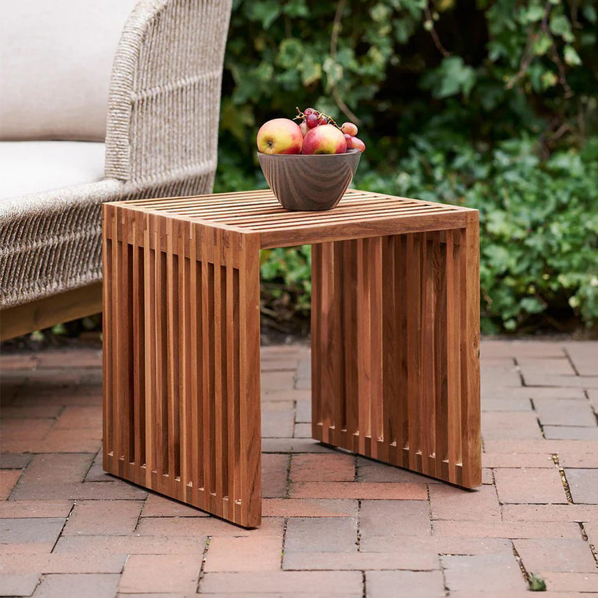 Pego Teak Wood Slatted Square Side Table