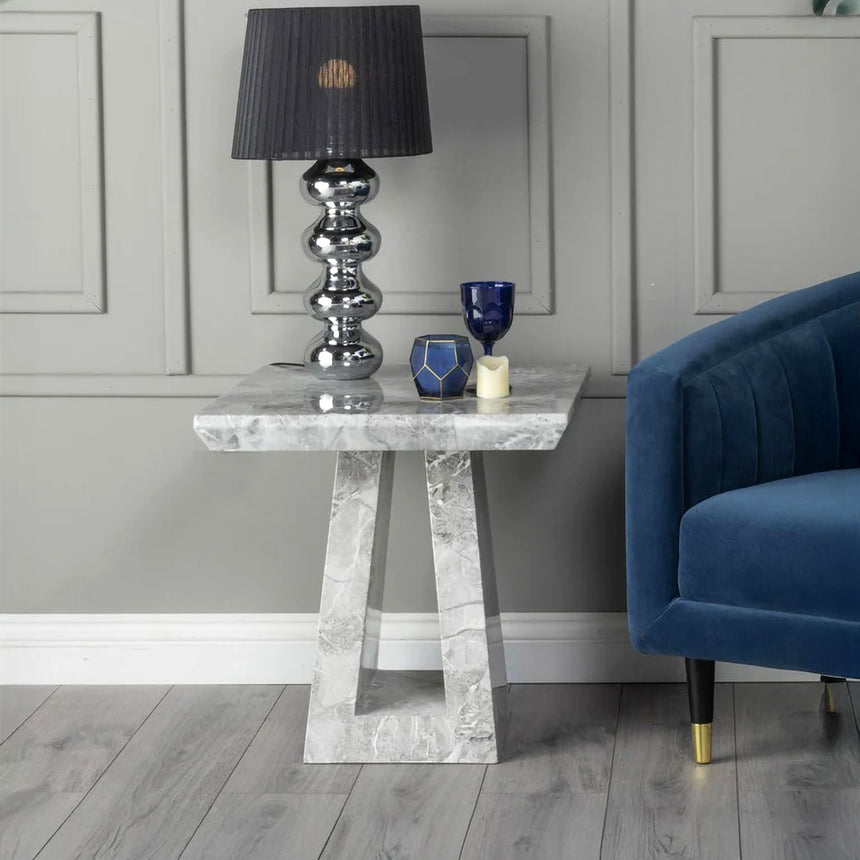 Pisa Marble Square Side Table with Pedestal Base