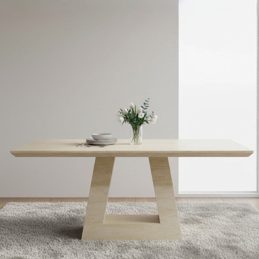 Pisa Travertine Beige Engineered Marble 6 Seater Dining Table - Sizes Available