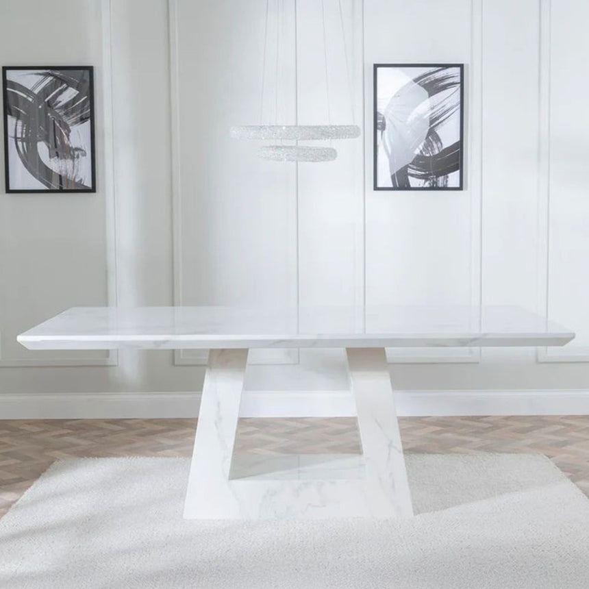 Pisa Travertine Beige Engineered Marble 6 Seater Dining Table - Sizes Available