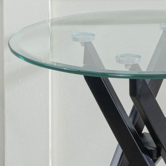 Ashley Glass Round Side Table with Black Metal Legs