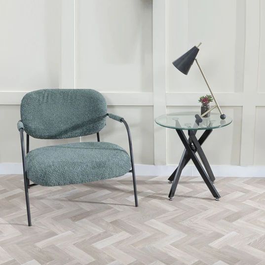 Ashley Glass Round Side Table with Black Metal Legs