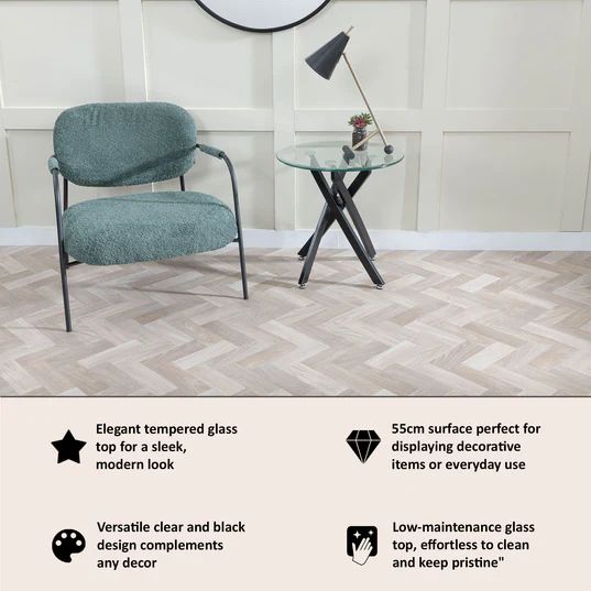 Ashley Glass Round Side Table with Black Metal Legs