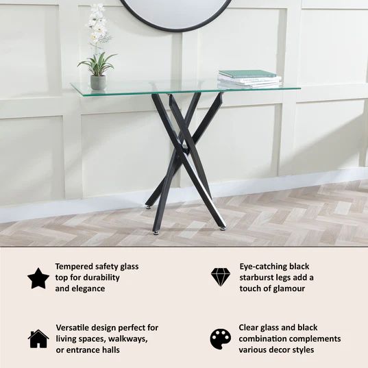 Ashley  Glass Console Table with Black Metal Legs
