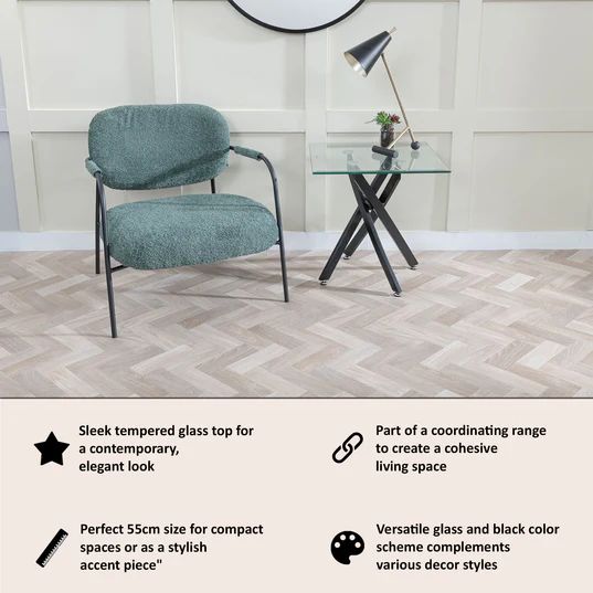 Ashley Glass Square Side Table with Black Metal Legs