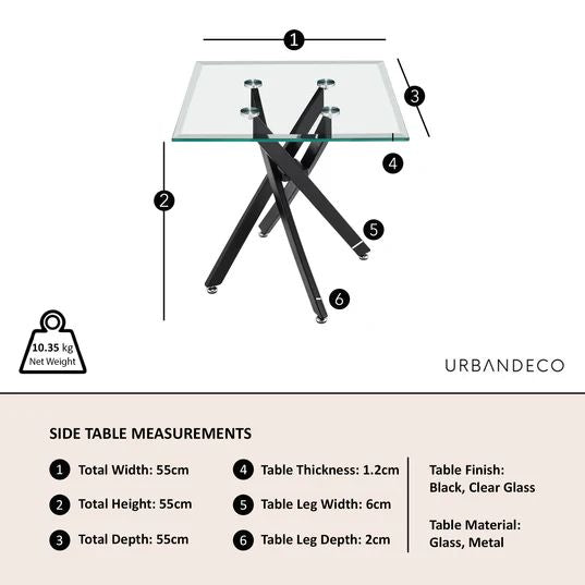 Ashley Glass Square Side Table with Black Metal Legs