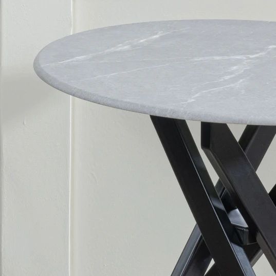 Ashley Glass Round Side Table with Black Metal Legs