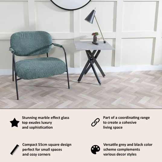 Ashley Glass Square Side Table with Black Metal Legs