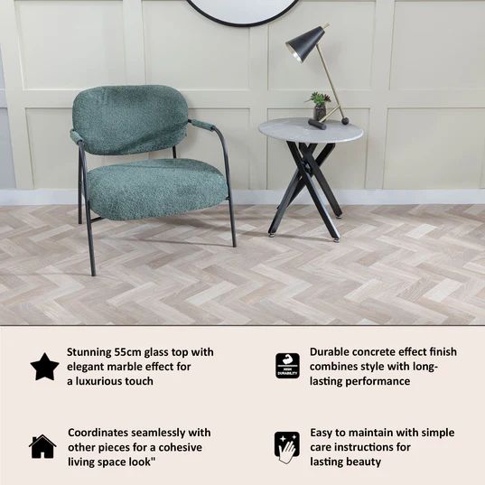 Ashley Glass Round Side Table with Black Metal Legs