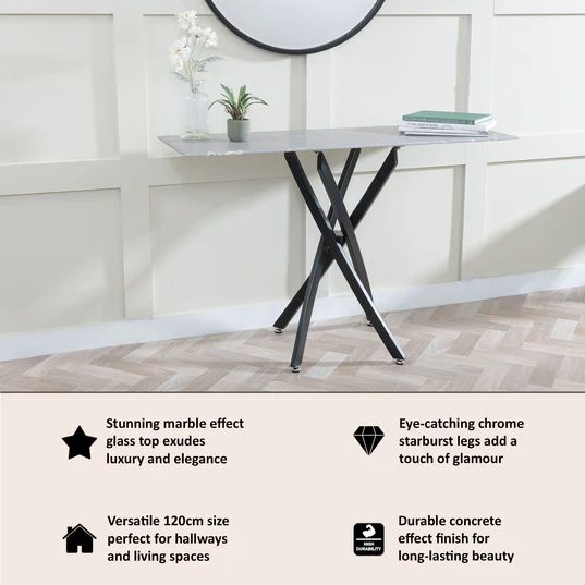 Ashley  Glass Console Table with Black Metal Legs