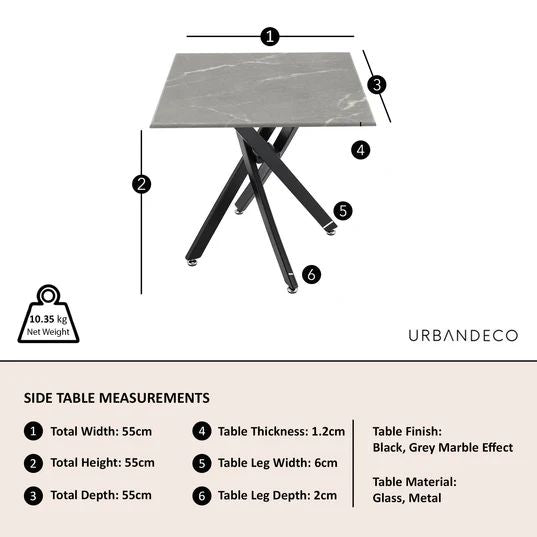 Ashley Glass Square Side Table with Black Metal Legs
