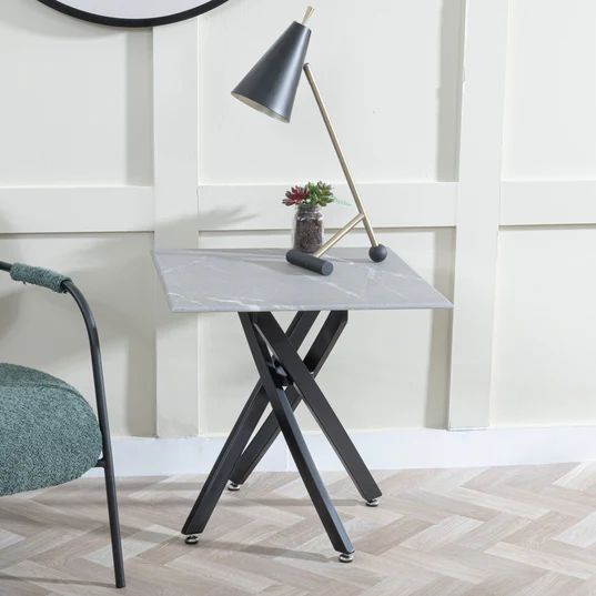 Ashley Glass Square Side Table with Black Metal Legs