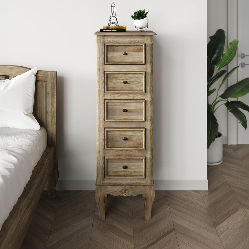 Rieti French Style Grey Narrow Tall Chest - 5 Drawers
