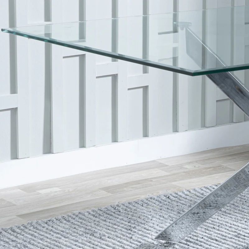 Ashley 6 Seater Glass Dining Table with Chrome Metal Legs - 150cm