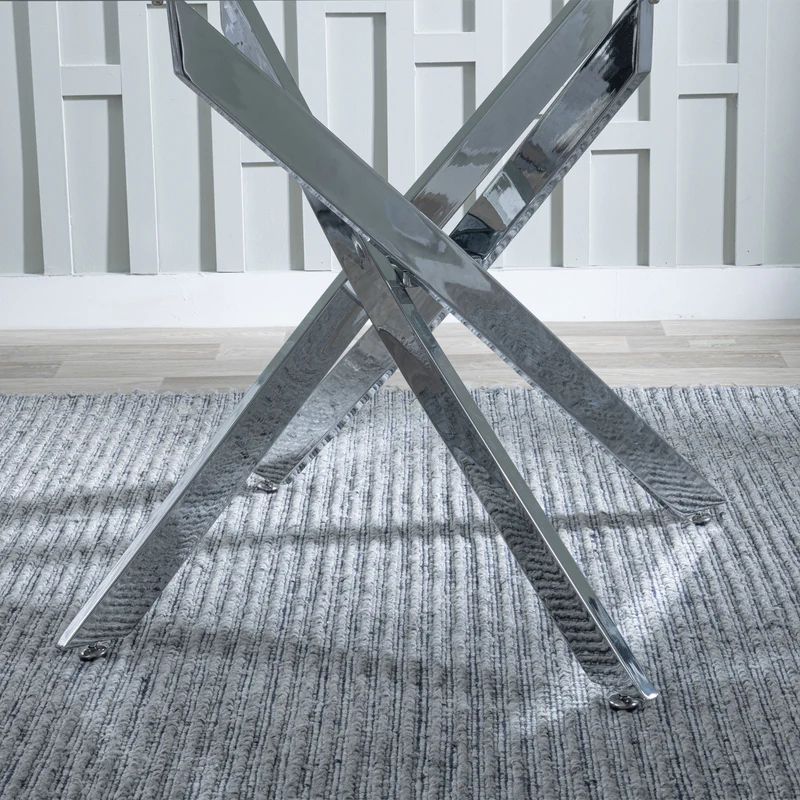 Ashley 6 Seater Glass Dining Table with Chrome Metal Legs - 150cm