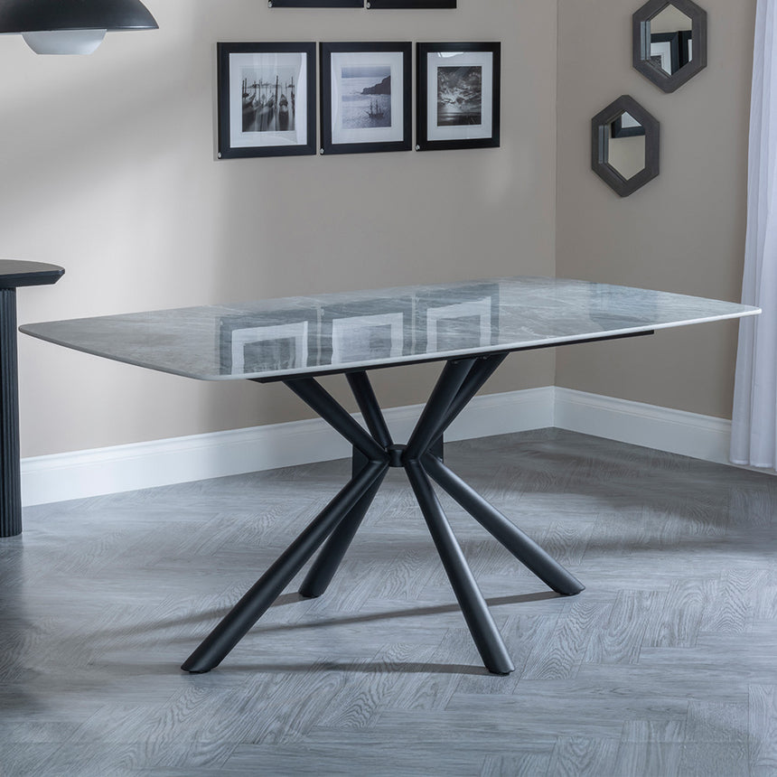 Hannah 6 Seater Grey Ceramic Dining Table with Spider Legs - 160cm