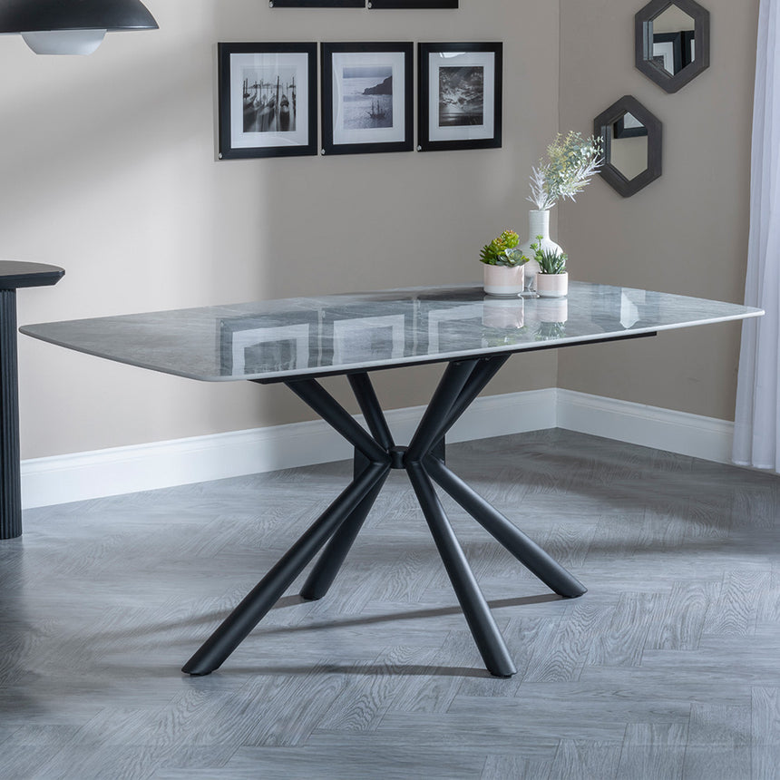 Hannah 6 Seater Grey Ceramic Dining Table with Spider Legs - 160cm