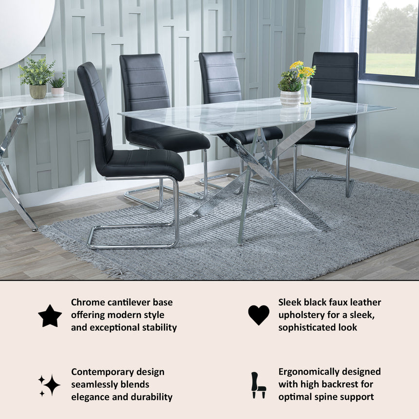 Romi Faux Leather Dining Chair with Chrome Cantilever Base