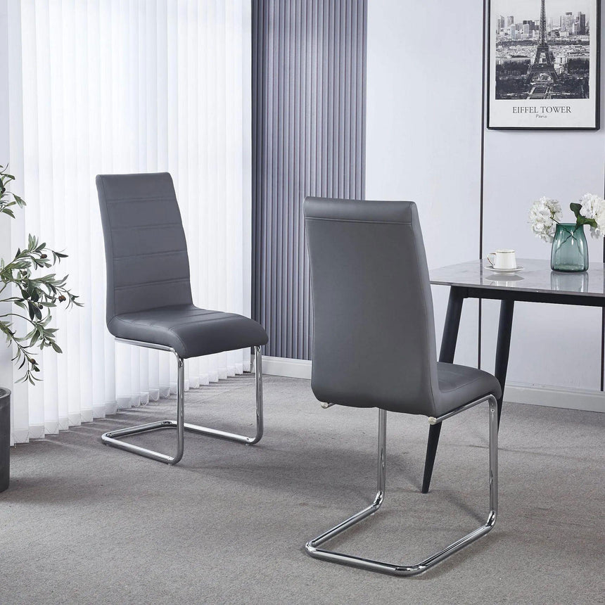 Roma Dining Chair - Grey Faux Leather - Chrome Cantilever Base