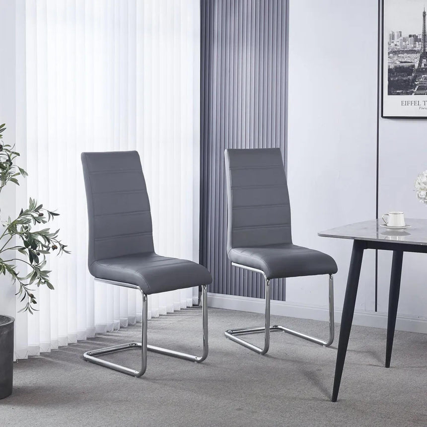 Roma Dining Chair - Grey Faux Leather - Chrome Cantilever Base