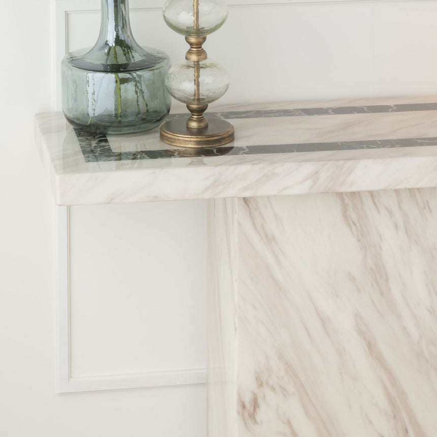 Lima Cream Marble Console Table with Pedestal Base