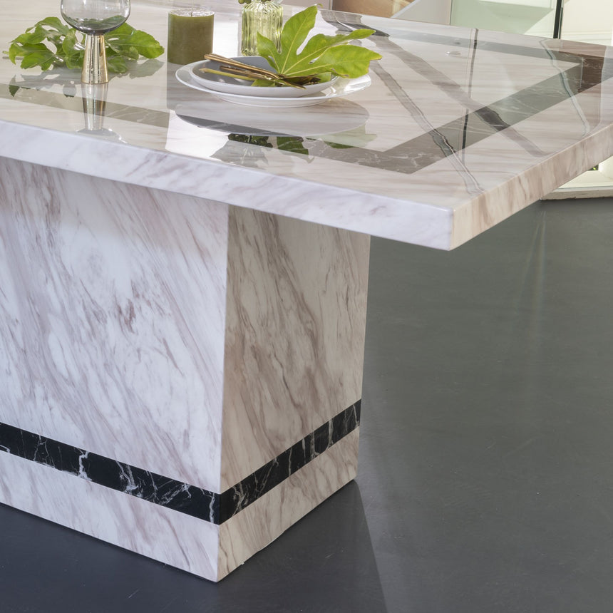 Lima 6 Seater Cream Marble Dining Table with Pedestal Base - Sizes Available