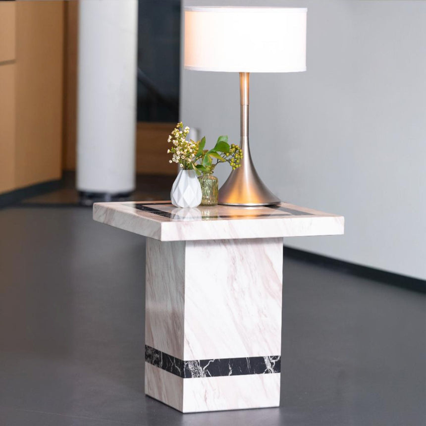 Lima Cream Marble Side Table with Pedestal Base