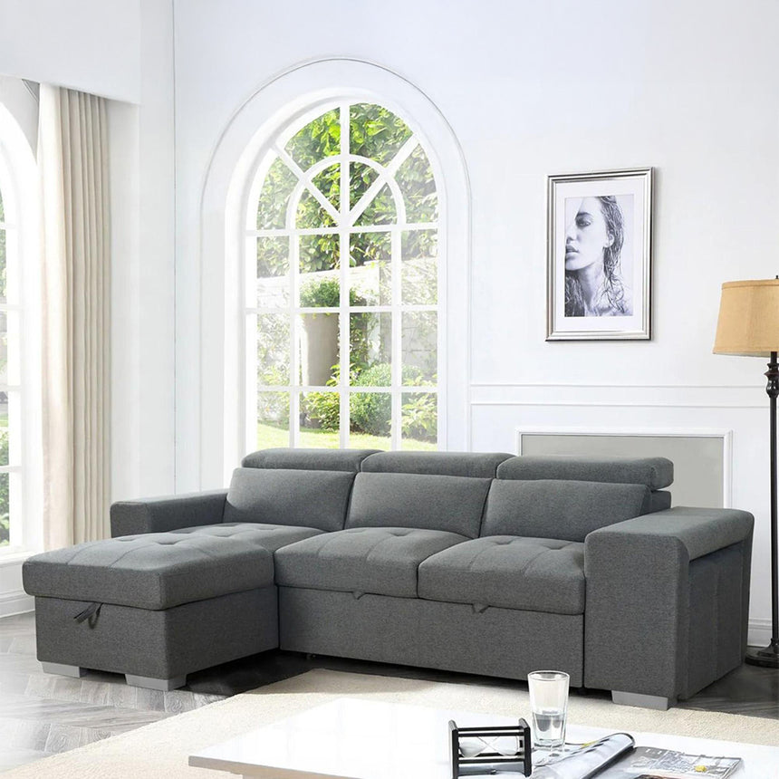 Ronan Grey Fabric Pull Out Universal Corner Sofabed
