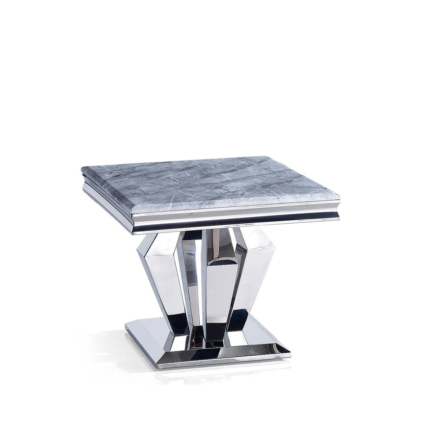 Lucca Grey Marble and Chrome Square Lamp Table