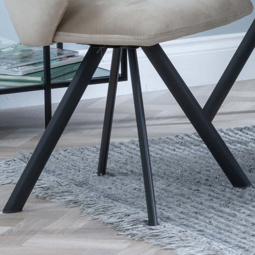 Burano Velvet Fabric Swivel Dining Chair with Black Legs