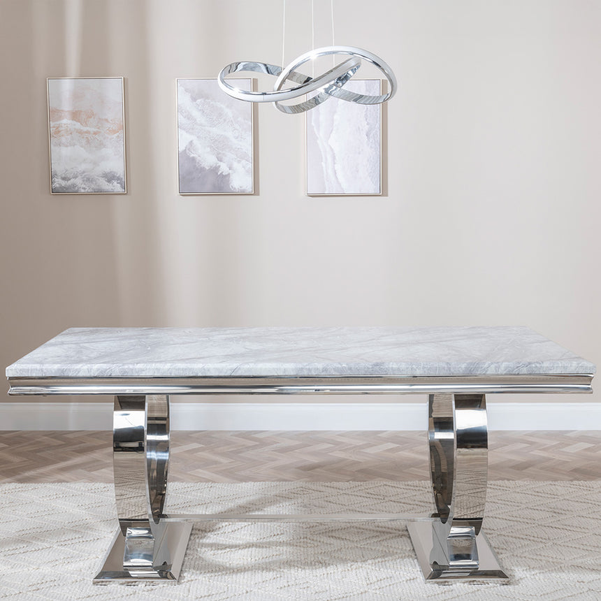Seattle 6 Seater Grey Marble and Chrome Dining Table with Ring Base - Sizes Available