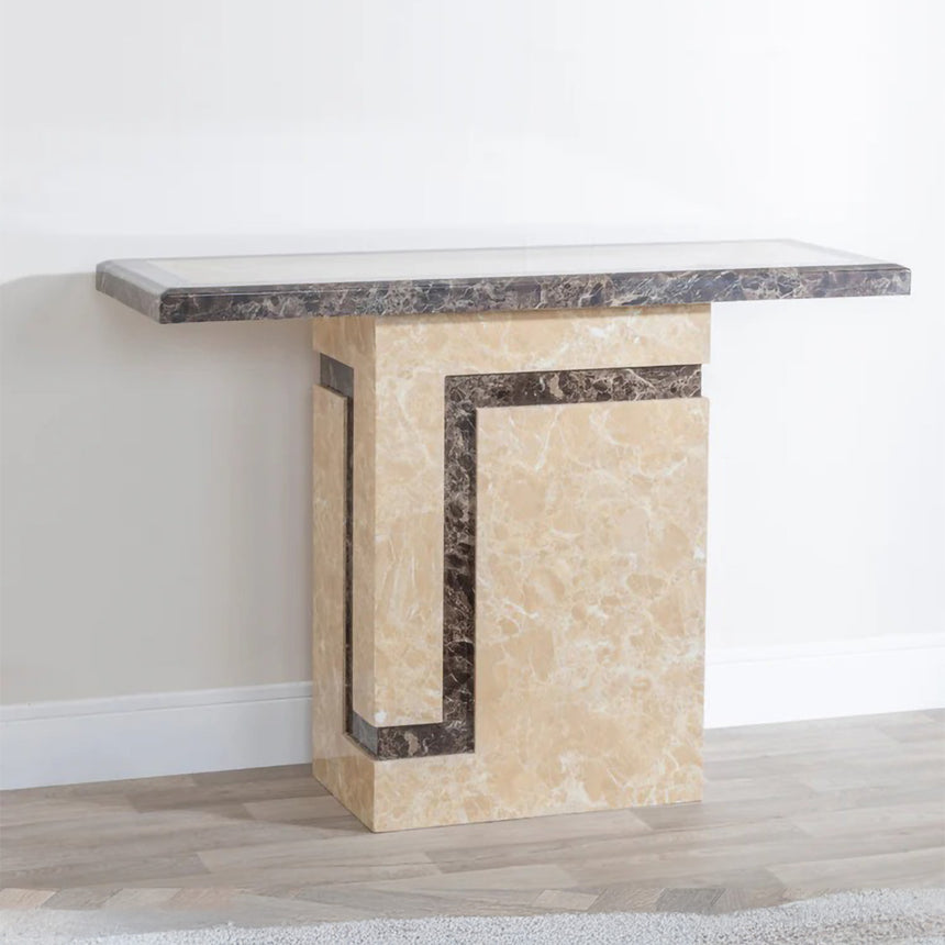 Sicily Cream Marble Console Table with  Pedestal Base