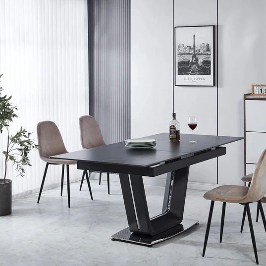 Sophia 4-6 Seater Ceramic Extending Dining Table with Black Base - 140cm-180cm