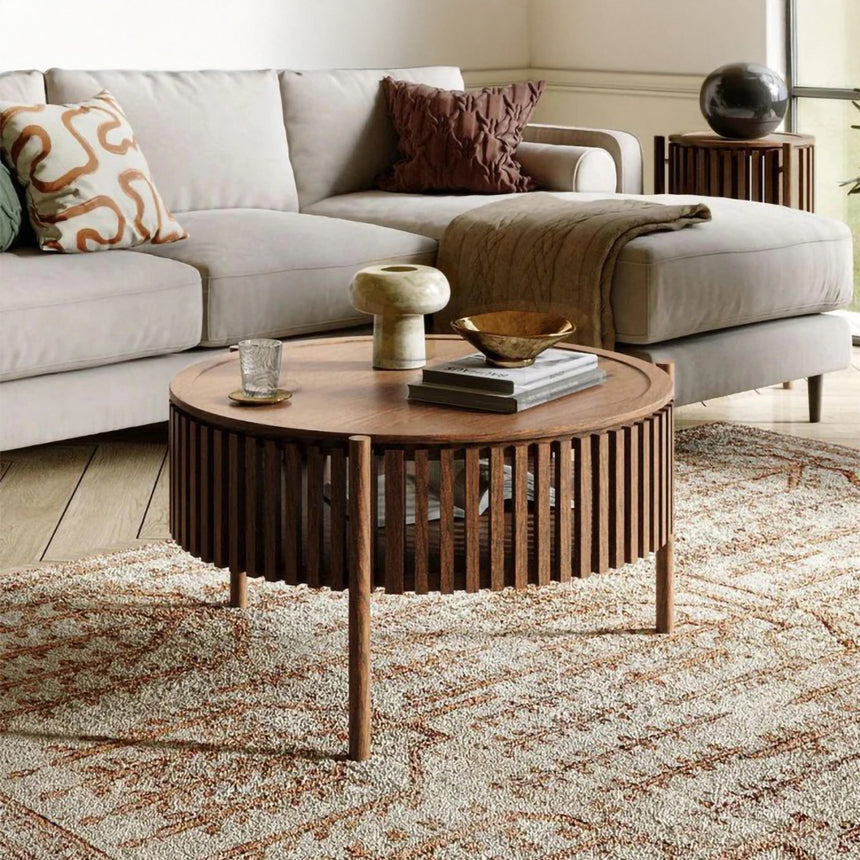 Soho Dark Oak 1 Door Slatted Story Round Coffee Table