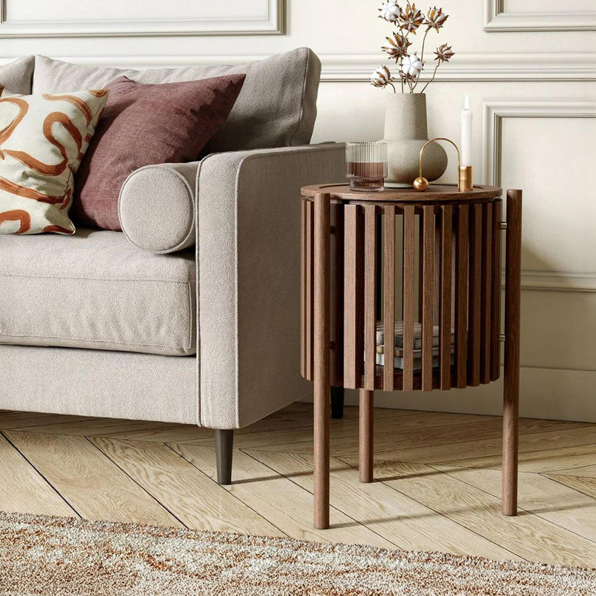 Soho Dark Oak 1 Door Slatted Story Round Side Table
