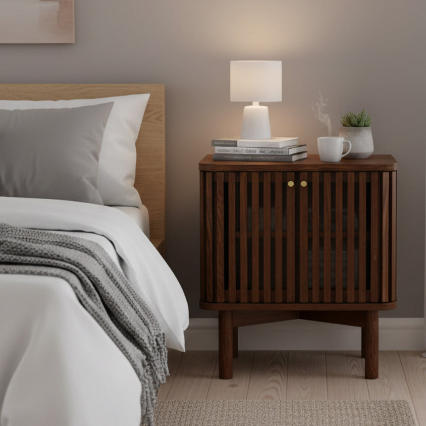 Soho Dark Oak 2 Door Slatted Bedside Table