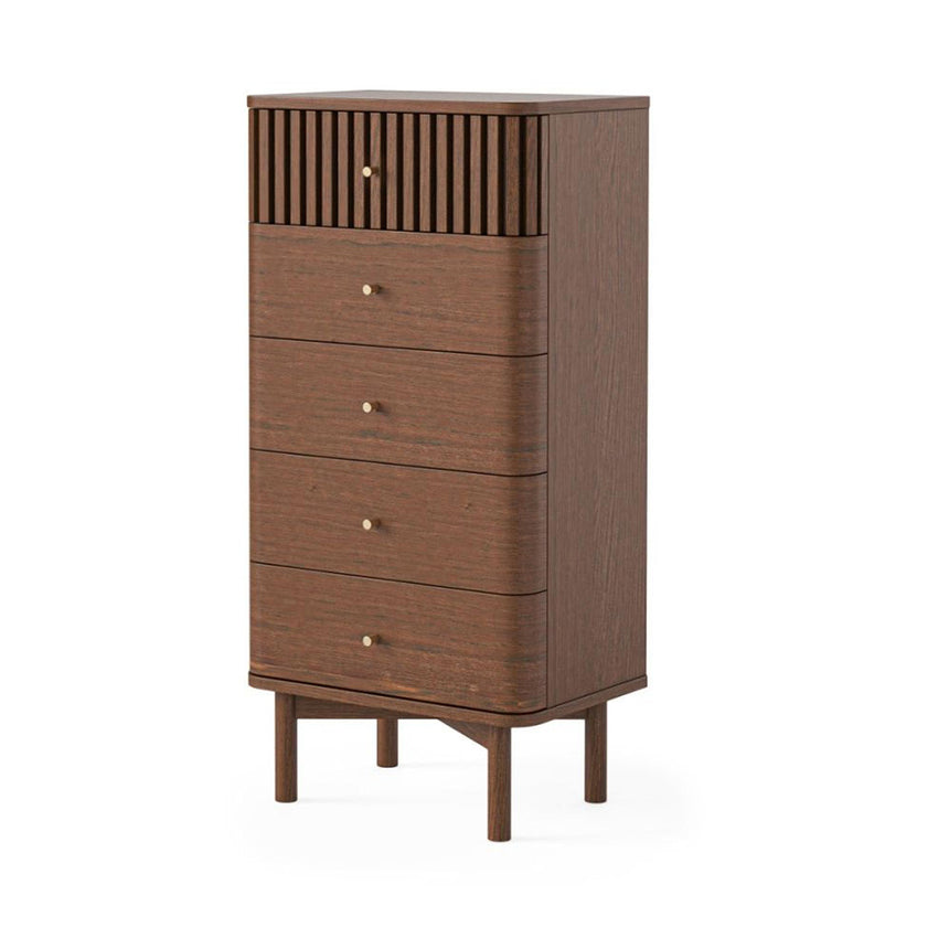 Soho Dark Oak 5 Drawer Slatted Tallboy Chest